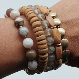 NWT MAKE-A-WISH 5 Strand Bracelet of SemiPrecious, Wooden, Glass & Metal Beads